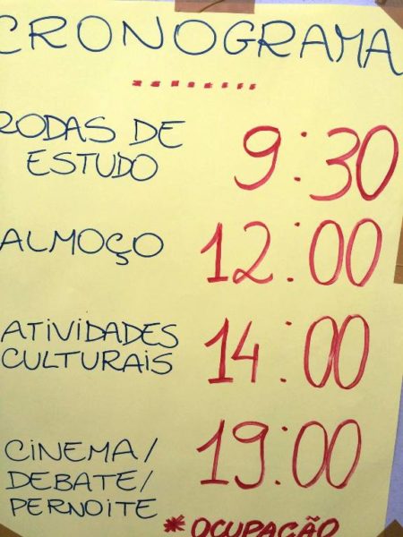 Cronograma de atividades da escola Silva Gama durante a ocupação | Foto: Divulgação 