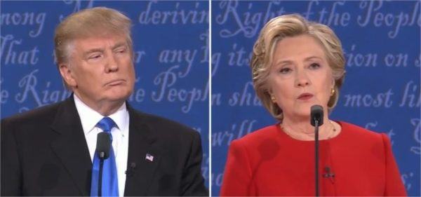 Candidatos Donald Trump, do Partido Republicano, e Hillary Clinton, do Partido Democrata, participaram de debate. | Foto: Reprodução Youtube