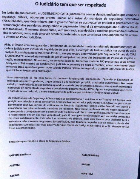 Documento entregue pelo Bloco de Segurança ao TJ | Foto: Luís Eduardo Gomes/Sul21