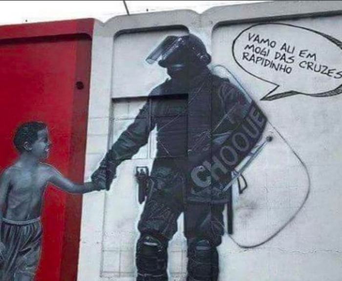 Grafite feito no batalhão da Rota que virou meme nas redes sociais com referência à chacina em Mogi das Cruzes (Foto: Reprodução/Instagram)